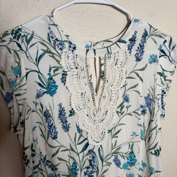 Daniel Rainn Blouse Women's Small Lace Floral Short Sleeve Artsy Boho Shirt - Picture 3 of 8